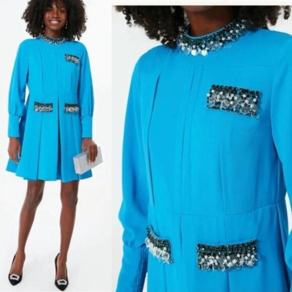 Tuckernuck Blue Hoyt Sequin Embellished Cocktail Mini Dress M NWT Long Sleeve